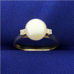 Akoya Pearl and Diamond Ring in 14k Gold