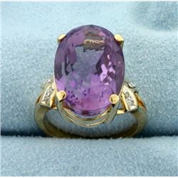 13ct Huge Amethyst and Diamond Statement Ring in 14k Gold