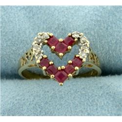 Diamond and Ruby Heart Ring in 14k Gold