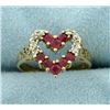 Image 1 : Diamond and Ruby Heart Ring in 14k Gold