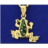 Image 2 : 14k Gold Enameled Frog Pendant with Chain
