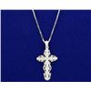 Image 2 : Highly Embellished Cross Pendant and Box Link Chain in 14k White Gold