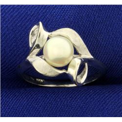 Akoya Pearl Designer Ring in 14k White Gold