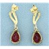 Image 3 : 4ct TW Ruby And Diamond Drop Dangle Earrings in 14k Gold