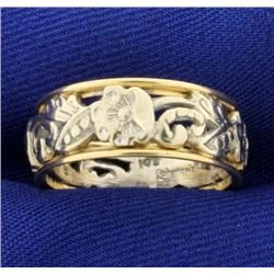 14k Yellow and White Gold Flower Design Band Ring