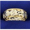 Image 1 : 14k Yellow and White Gold Flower Design Band Ring
