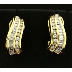 1ct TW Baguette and Round Diamond Earrings in 14k Gold
