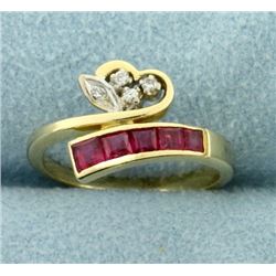 Natural Ruby and Diamond Wrap Style Heart Ring in 14k Gold
