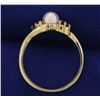 Image 3 : Pearl and Sapphire Ring in 14K Yellow Gold