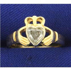 1/2 ct Diamond Heart Claddagh Ring in 14K Yellow Gold