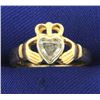 Image 1 : 1/2 ct Diamond Heart Claddagh Ring in 14K Yellow Gold