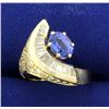 Image 1 : Unique Crescent Design 2 1/2ct TW Tanzanite and Diamond Ring in 14K Yellow and White Gold