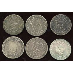 Lot of 6 French ½ Ecu,