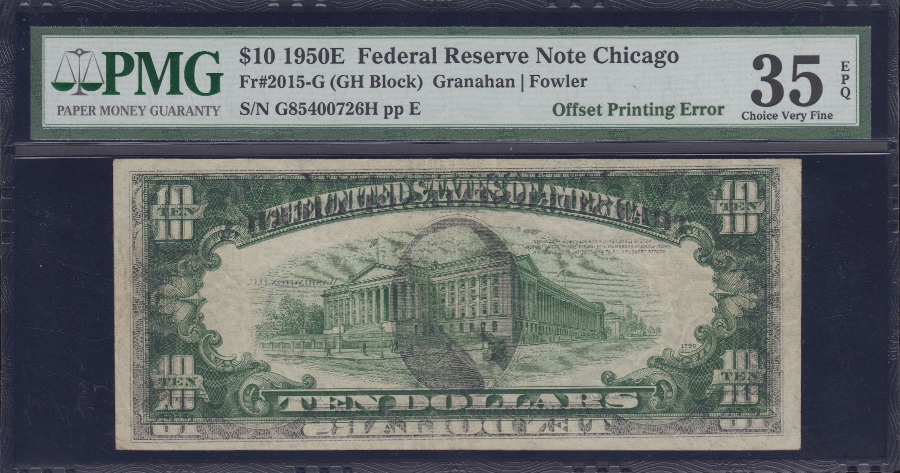 Error Note; USA - $10 1950E