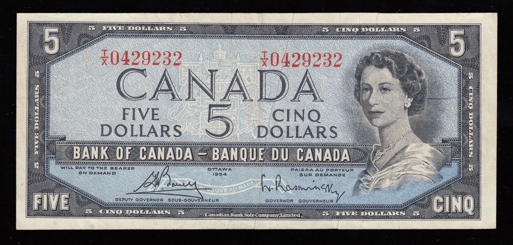 Bank of Canada $5, 1954 Pre-Print Crease Error ebay canada $5 coupon