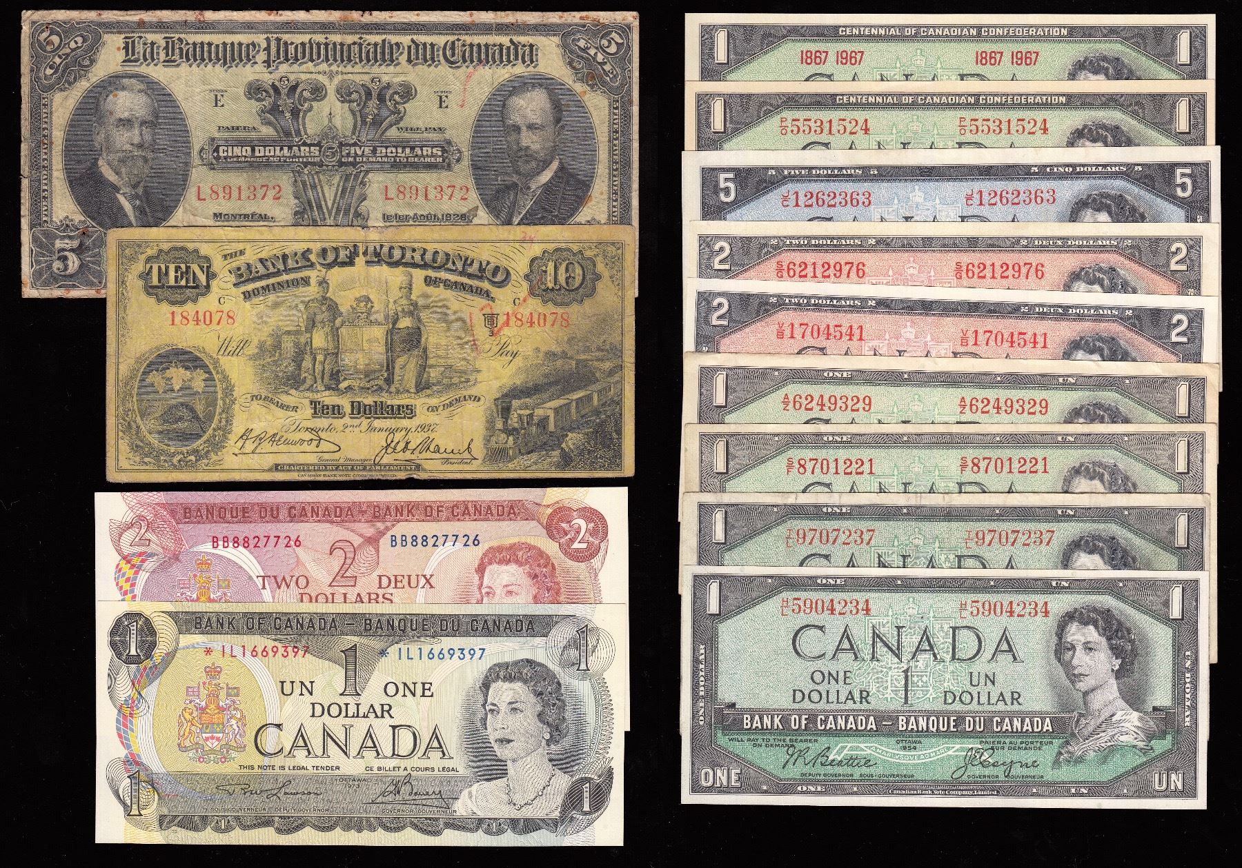 Canadian Banknotes Examples Miscellaneous Lot of 13 Canadian Banknotes
