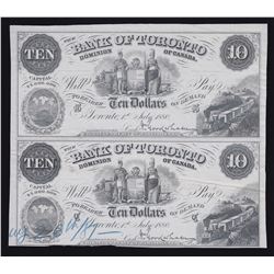 Bank of Toronto $10, 1880 Uncut Pair