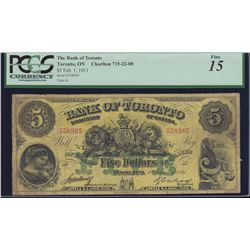 Bank of Toronto $5, 1911