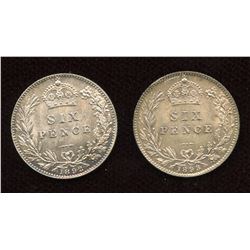 Great Britain. Six Pence, 1892 & 1893