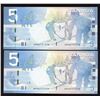 Image 1 : Rare Matching Number Consecutive Set - Bank of Canada $5, 2006 & 2008 Matched Number Radar Set