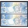 Image 1 : Rare Matching Number Consecutive Set - Bank of Canada $5, 2006 & 2008 Matched Number Radar Set