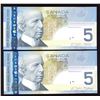 Image 2 : Rare Matching Number Consecutive Set - Bank of Canada $5, 2006 & 2008 Matched Number Radar Set