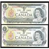 Image 1 : Bank of Canada $1, 1973 Radar - Three Digits - Lot of 2 Notes