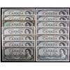 Image 1 : Bank of Canada $1, 1954 - Lot of 14 with Low Serial Number