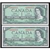 Image 1 : Bank of Canada $1, 1954 - Lot of 2 Consecutive Serial Number Replacement Notes