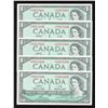 Image 1 : Bank of Canada $1, 1954 - Lot of 5 Consecutive Serial Number Repalcement Notes