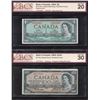 Image 1 : Bank of Canada $1 & $100, 1954 - Lot of 2 BCS Graded Notes