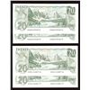 Image 1 : Bank of Canada $20, 1979 - Lot of 2 Consecutive Pairs