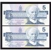 Image 2 : Bank of Canada $5, 1986 - Lot of 2 Replacement