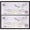 Image 1 : Bank of Canada $10, 1989 - Lot of 2 Replacement