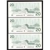 Image 1 : Bank of Canada $20, 1991 - Lot of 3 Consecutive