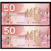 Image 1 : Bank of Canada $50, 2008 - Lot of 2 Consecutive
