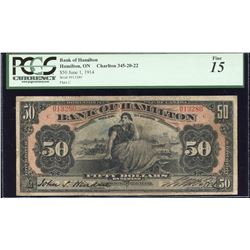 Bank of Hamilton $50, 1914