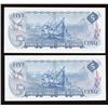 Image 2 : Bank of Canada $5, 1972 - Lot of 2 Consecutive Replacement Notes