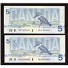 Image 1 : Bank of Canada $5, 1986 - Lot of 2 Replacement Notes
