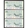 Image 2 : Bank of Canada $20, 1991 Trio of Replacement Notes