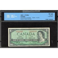 Bank of Canada $1, 1954 - Two Digit Radar