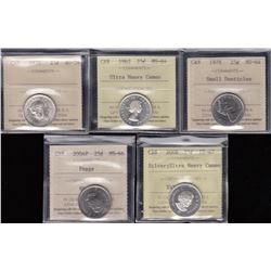 Canada Twenty-Five Cents Lot of 5 ICCS Graded Coins