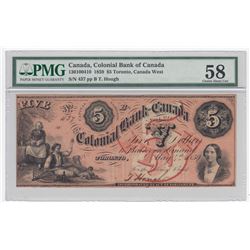 Colonial Bank of Canada $5, 1859
