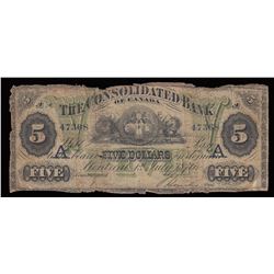 Consolidated Bank of Canada $5, 1876