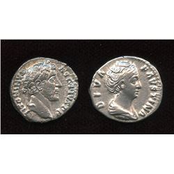 Antoninus Pius (138-161 AD) & wife Faustina Sr. AR Denarius Lot of 2