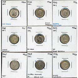Canada Ten Cents Variety - Lot of 9