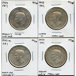 1947 Fifty Cents - Lot of 4