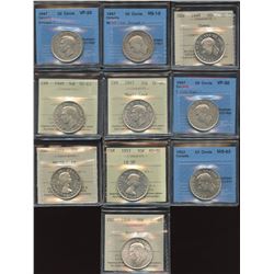 Lot of 10 Graded Fifty Cents