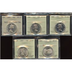 Lot of 5 ICCS Graded Fifty Cents