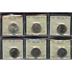 Lot of 6 ICCS Graded Fifty cents